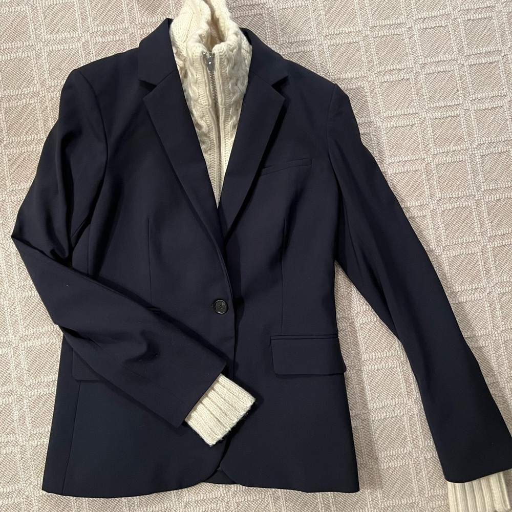Veronica Beard Classic Derby Jacket + Upstate Dickey w Cuffs-Midnight Blue-Sz 8